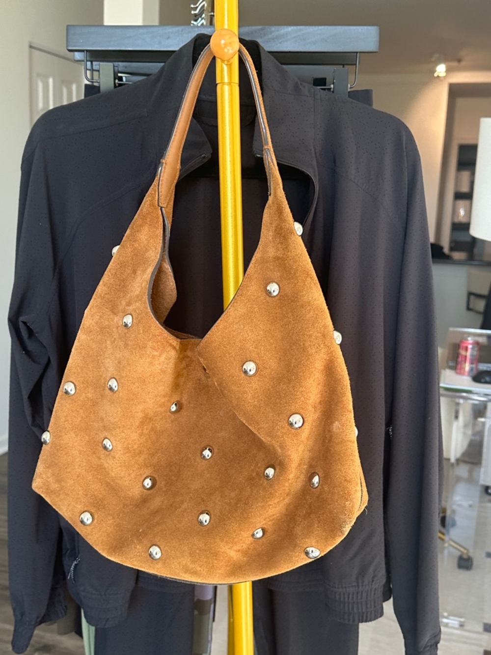 Madewell Studded Suede Hobo Bag in Cognac Brown